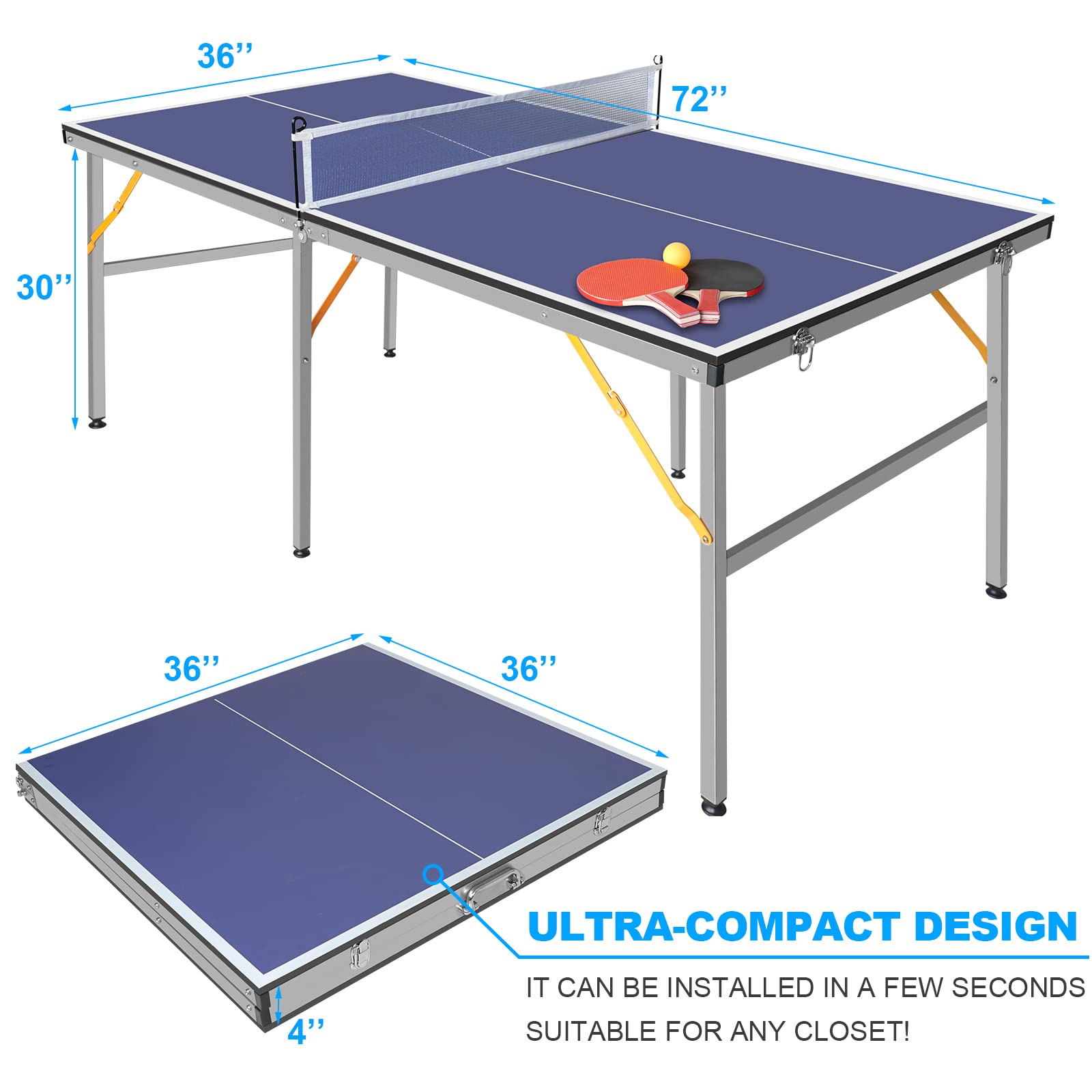 6X3ft Portable Ping Pong Table - Table Tennis Usa Team 评论和价格